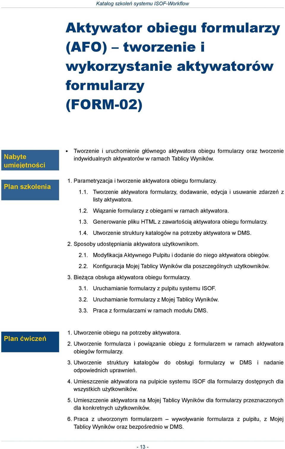 Wiązanie formularzy z obiegami w ramach aktywatora. 1.3. Generowanie pliku HTML z zawartością aktywatora obiegu formularzy. 1.4. Utworzenie struktury katalogów na potrzeby aktywatora w DMS. 2.