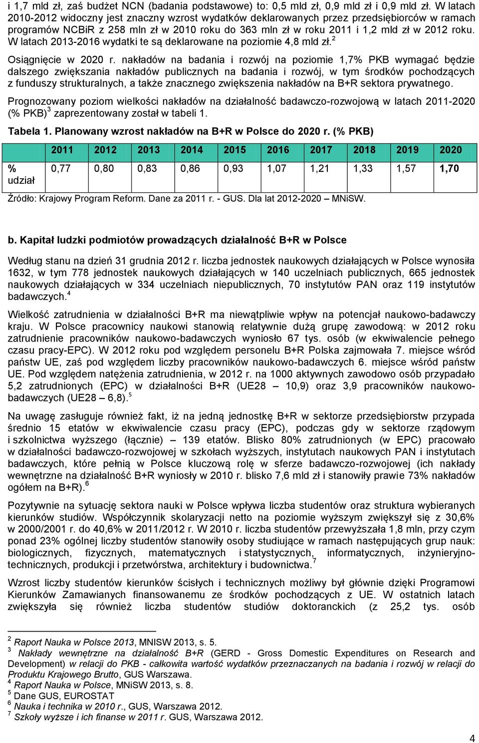 W latach 2013-2016 wydatki te są deklarowane na poziomie 4,8 mld zł. 2 Osiągnięcie w 2020 r.