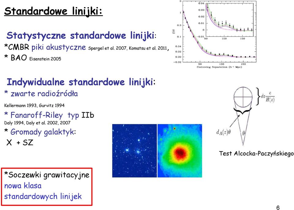 2011, * BAO Eisenstein 2005 Indywidualne standardowe linijki: * zwarte radioźródła Kellermann