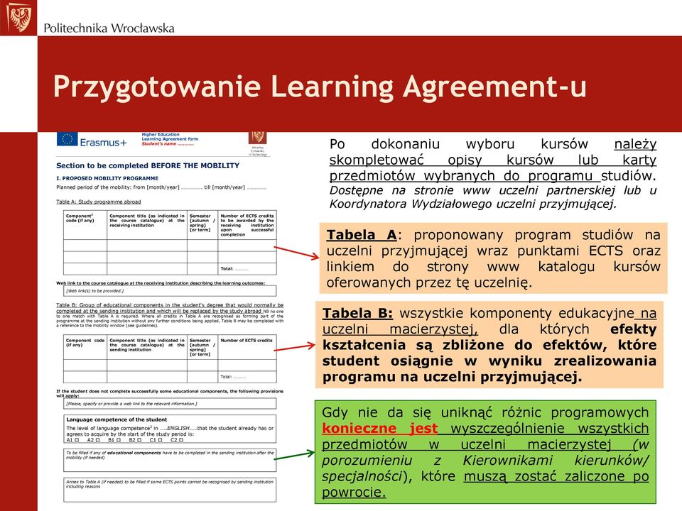 till [month/year] Table A: Study programme abroad Component 1 code (if any) Component title (as indicated in the course catalogue) at the receiving institution Semester [autumn / spring] [or term]