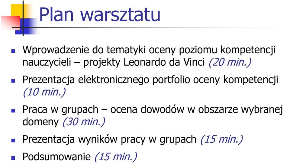 ) Prezentacja elektronicznego portfolio oceny kompetencji (10 min.