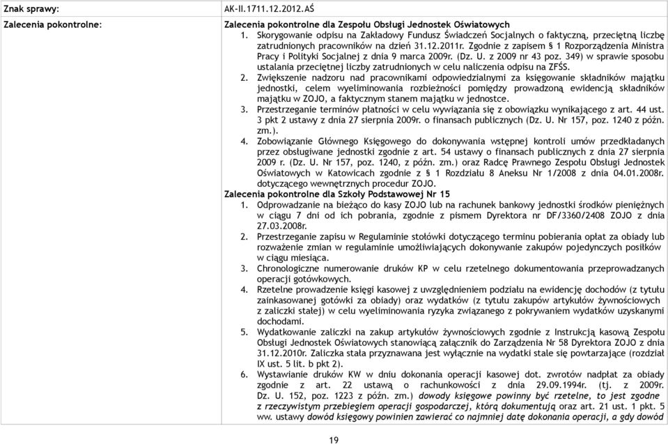 Zgodnie z zapisem 1 Rozporządzenia Ministra Pracy i Polityki Socjalnej z dnia 9 marca 2009r. (Dz. U. z 2009 nr 43 poz.