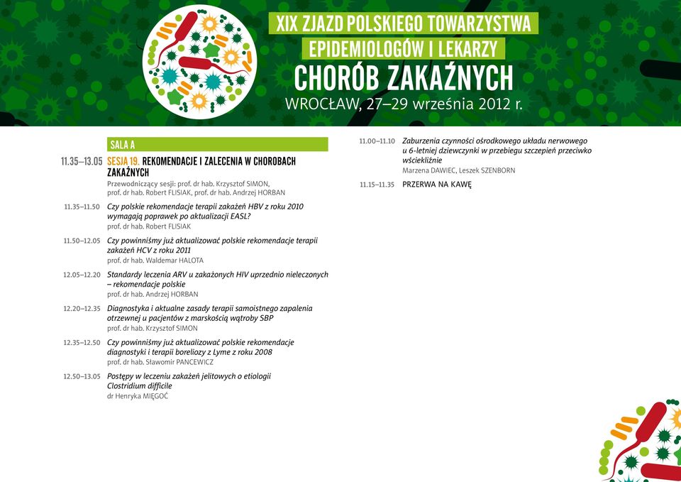 50 Czy polskie rekomendacje terapii zakażeń HBV z roku 2010 wymagają poprawek po aktualizacji EASL? prof. dr hab. Robert Flisiak 11.50 12.