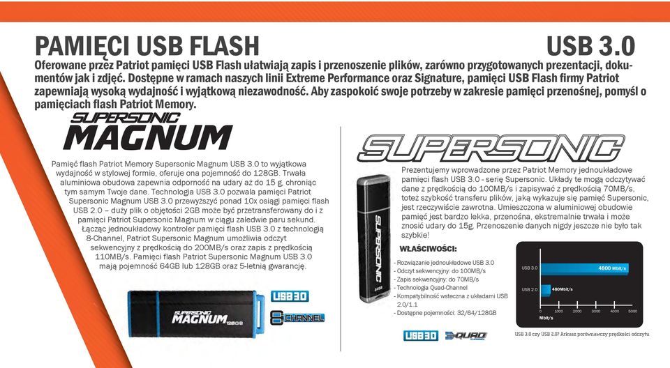 Aby zaspokoić swoje potrzeby w zakresie pamięci przenośnej, pomyśl o pamięciach flash Patriot Memory. Pamięć flash Patriot Memory Supersonic Magnum USB 3.