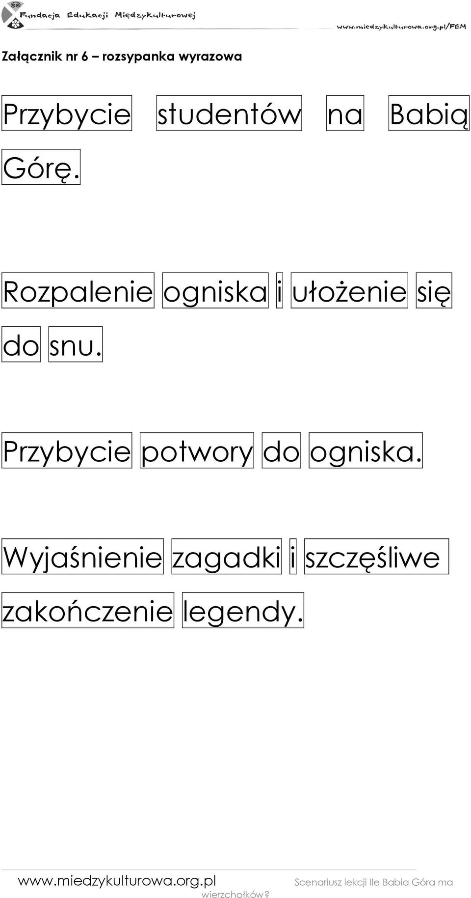 Rozpalenie ogniska i ułoŝenie się do snu.