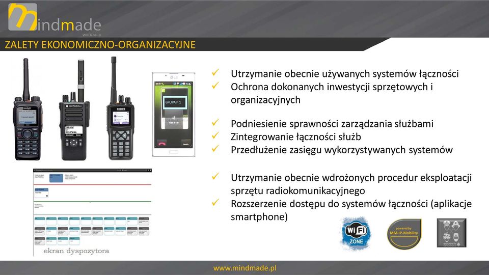 łączności służb Przedłużenie zasięgu wykorzystywanych systemów Utrzymanie obecnie wdrożonych procedur