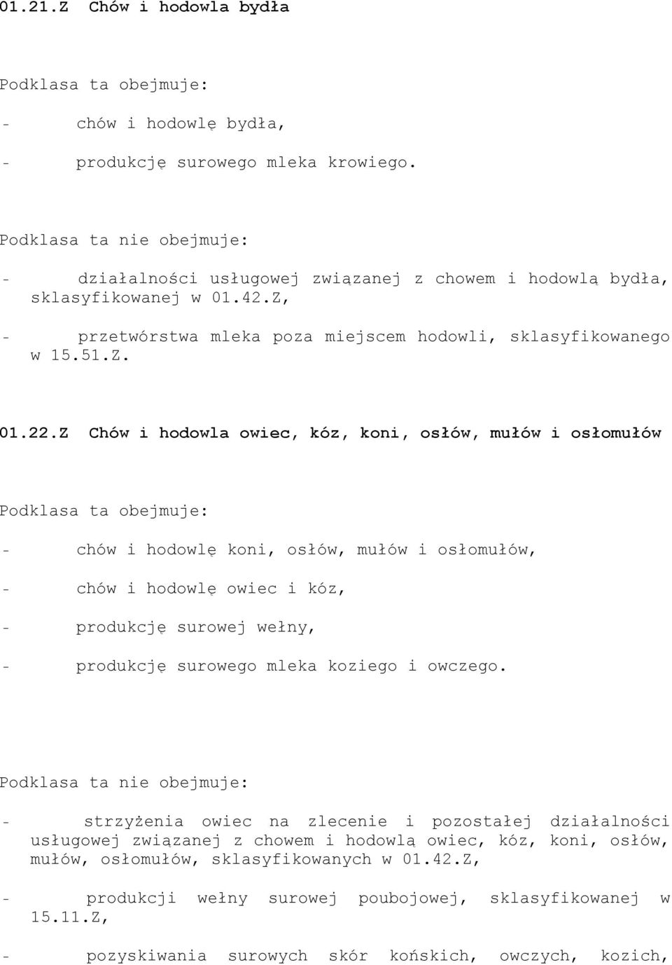 Z Chów i hodowla owiec, kóz, koni, osłów, mułów i osłomułów - chów i hodowlę koni, osłów, mułów i osłomułów, - chów i hodowlę owiec i kóz, - produkcję surowej wełny, - produkcję surowego