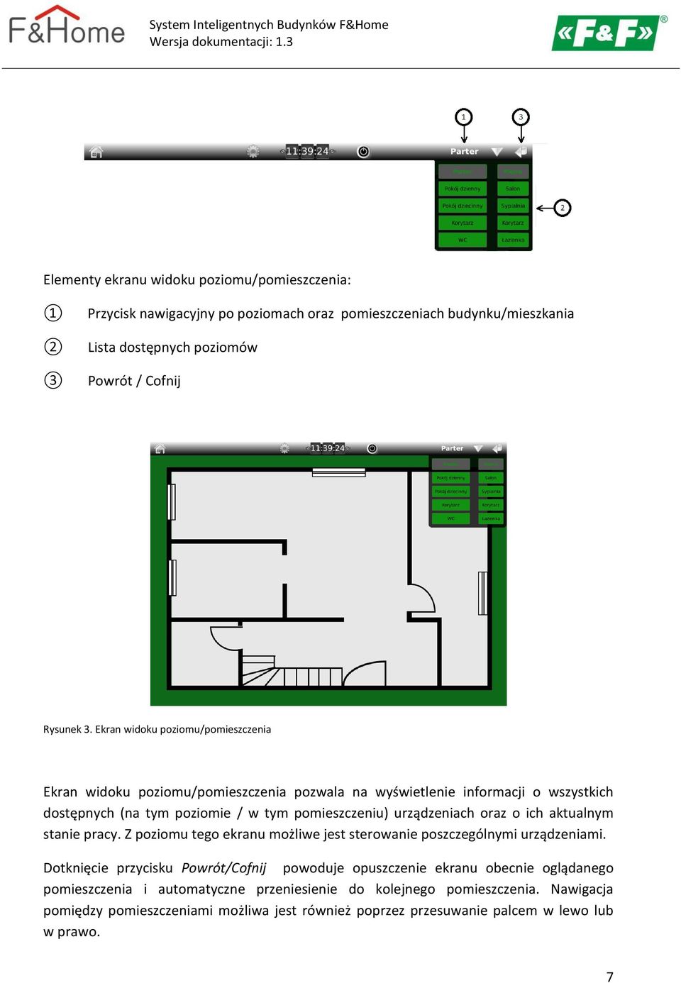 oraz o ich aktualnym stanie pracy. Z poziomu tego ekranu możliwe jest sterowanie poszczególnymi urządzeniami.