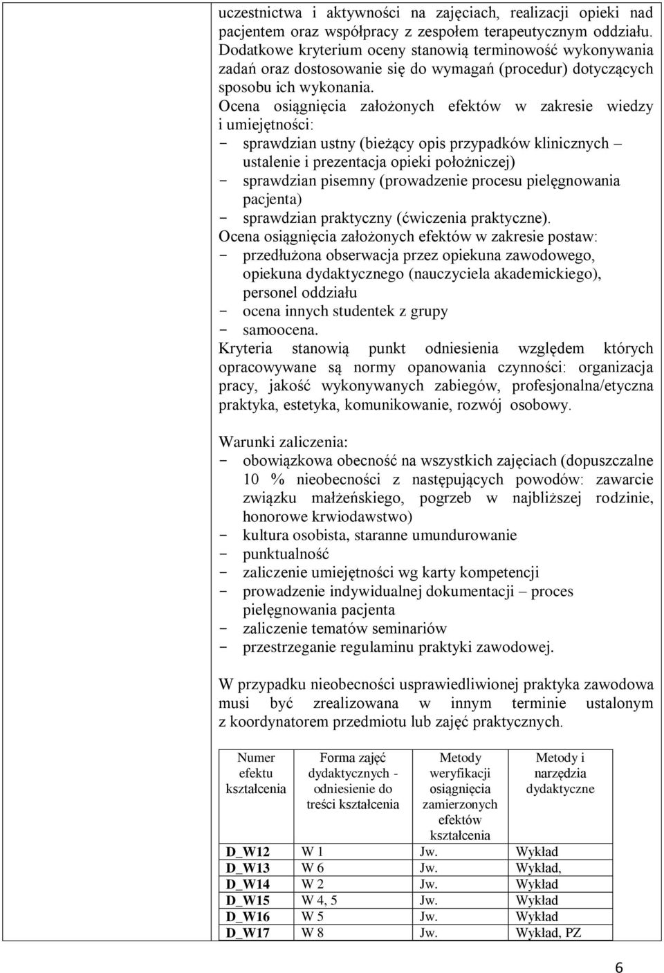 Ocena osiągnięcia założonych efektów w zakresie wiedzy i umiejętności: sprawdzian ustny (bieżący opis przypadków klinicznych ustalenie i prezentacja opieki położniczej) sprawdzian pisemny