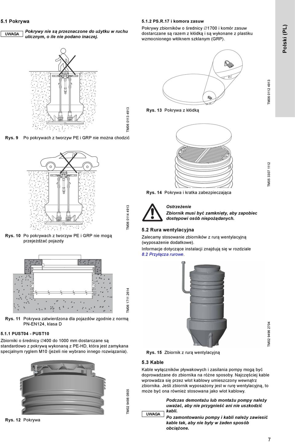 13 Pokrywa z kłódką Rys. 9 Po pokrywach z tworzyw PE i GRP nie można chodzić Rys. 14 Pokrywa i kratka zabezpieczająca Rys.