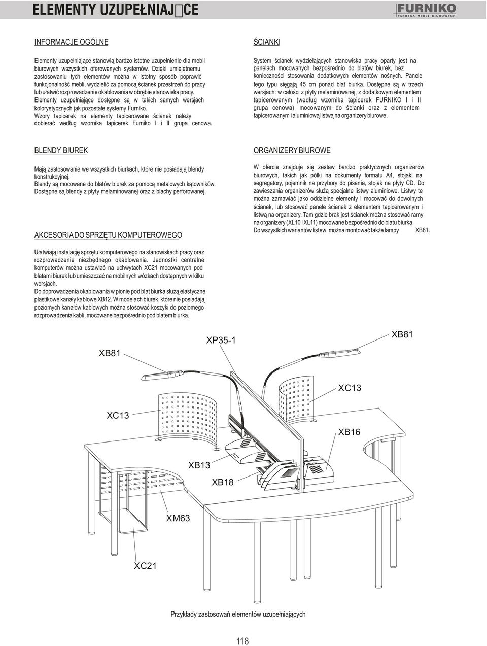 w obrêbie stanowiska pracy. Elementy uzupe³niaj¹ce dostêpne s¹ w takich samych wersjach kolorystycznych jak pozosta³e systemy Furniko.
