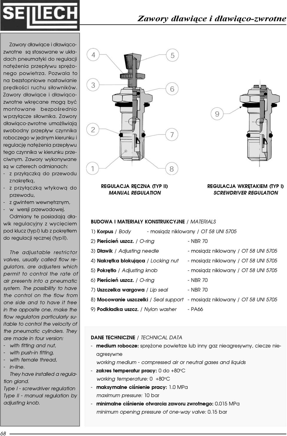 Zawory d³awi¹co-zwrotne umo liwiaj¹ swobodny przep³yw czynnika roboczego w jednym kierunku i regulacjê natê enia przep³ywu tego czynnika w kierunku przeciwnym.