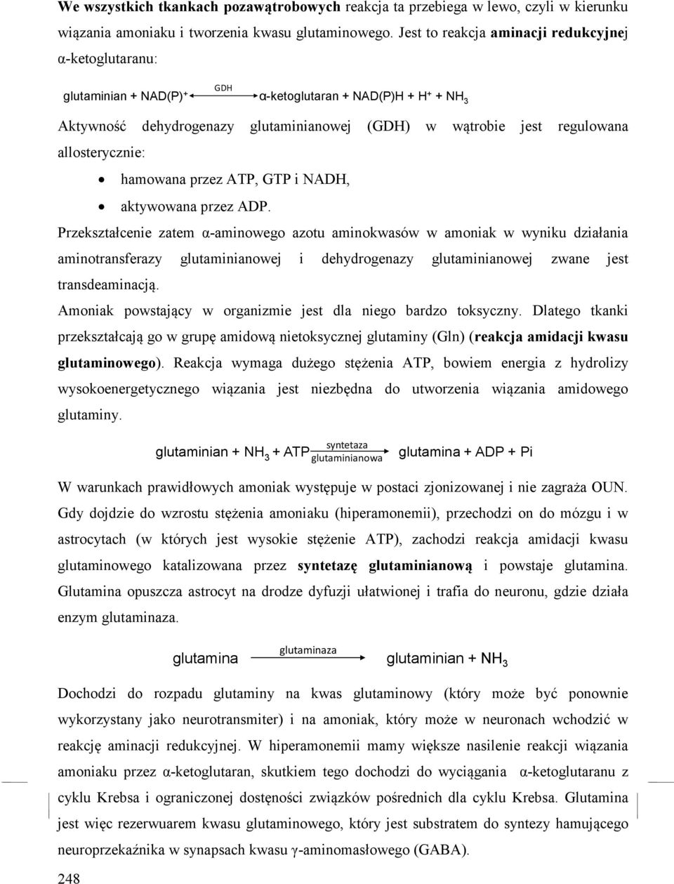 jest regulowana α-ketoglutaran + NDH + H + + NH 3 allosterycznie: GDH hamowana przez TP, GTP i NDH, aktywowana przez DP.