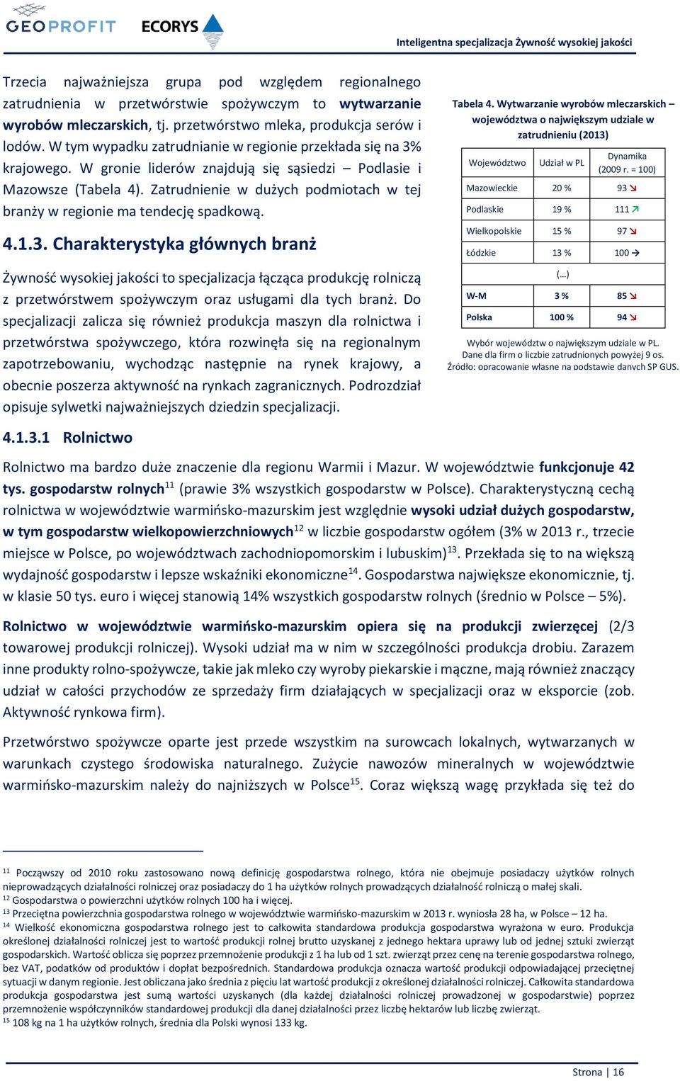 Zatrudnienie w dużych podmiotach w tej branży w regionie ma tendecję spadkową. 4.1.3.