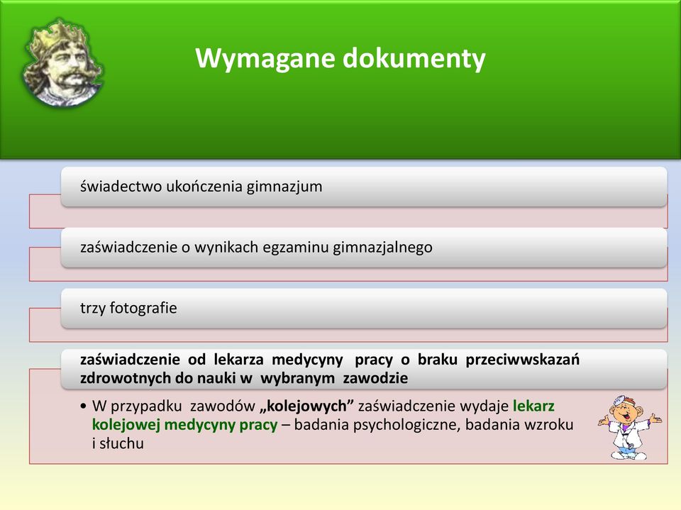 przeciwwskazań zdrowotnych do nauki w wybranym zawodzie W przypadku zawodów kolejowych