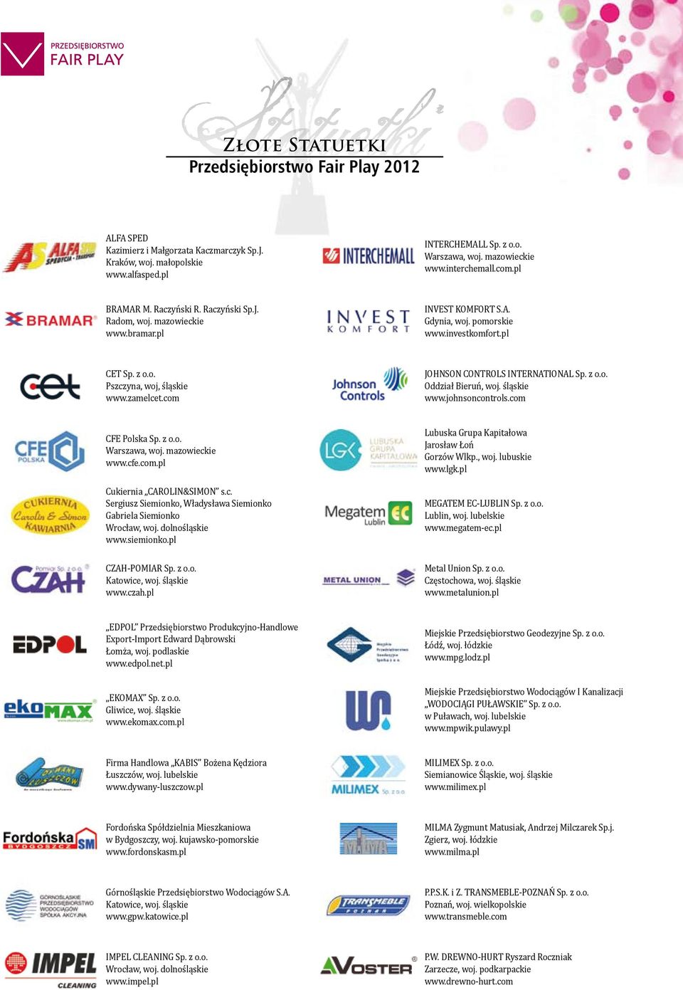 śląskie www.johnsoncontrols.com CFE Polska Sp. z o.o. www.cfe.com.pl Cukiernia Carolin&Simon s.c. Sergiusz Siemionko, Władysława Siemionko Gabriela Siemionko Wrocław, woj. dolnośląskie www.siemionko.
