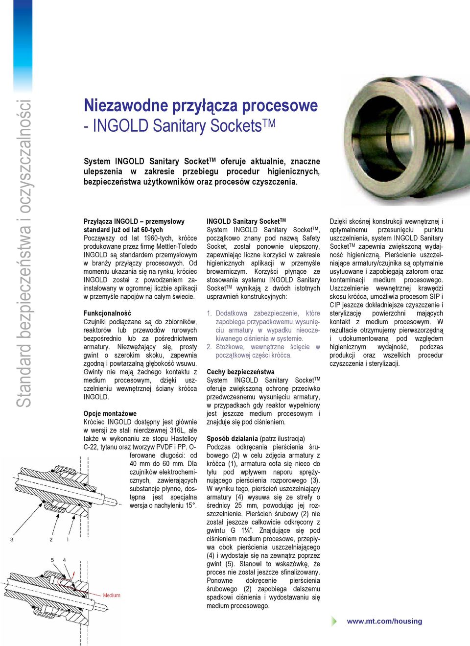 Przyłącza INGOLD przemysłowy standard już od lat 60-tych Począwszy od lat 1960-tych, króćce produkowane przez firmę Mettler-Toledo INGOLD są standardem przemysłowym w branży przyłączy procesowych.