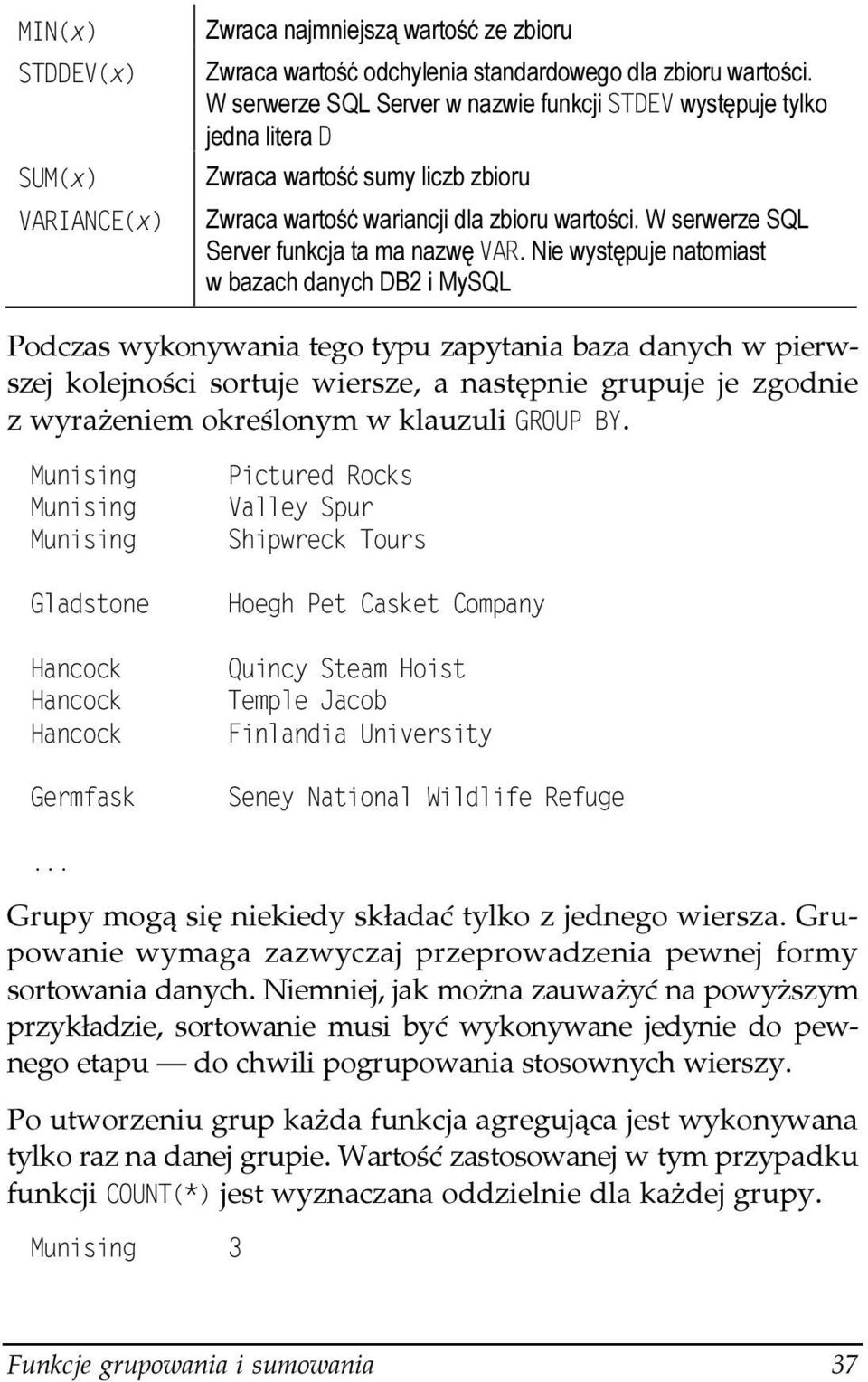 Nie występuje natomiast w bazach danych DB2 i MySQL Podczas wykonywania tego typu zapytania baza danych w pierwszej kolejności sortuje wiersze, a następnie grupuje je zgodnie z wyrażeniem określonym