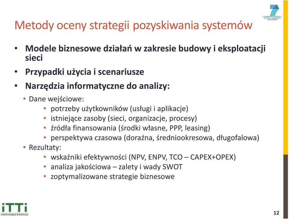 organizacje, procesy) źródła finansowania (środki własne, PPP, leasing) perspektywa czasowa (doraźna, średniookresowa, długofalowa)