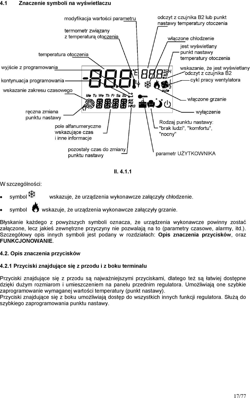 Szczegółowy opis innych symboli jest podany w rozdziałach: Opis znaczenia przycisków, oraz FUNKCJONOWANIE. 4.2.