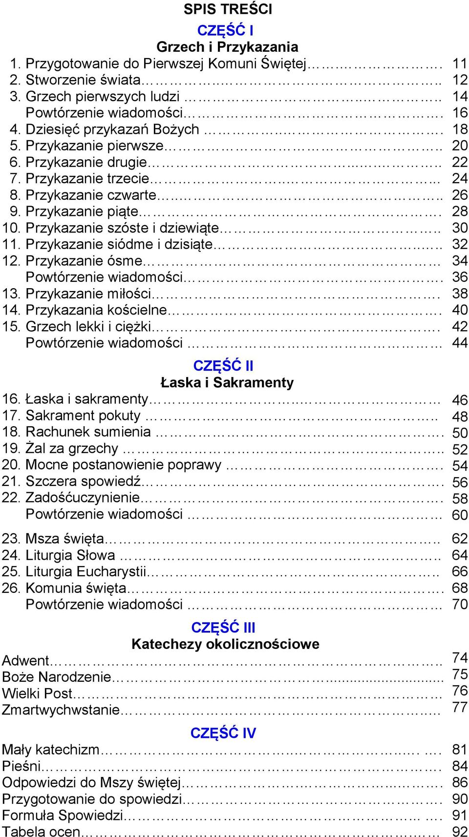 ... 12. Przykazanie ósme Powtórzenie wiadomości. 13. Przykazanie miłości. 14. Przykazania kościelne. 15. Grzech lekki i ciężki. Powtórzenie wiadomości CZĘŚĆ II Łaska i Sakramenty 16.