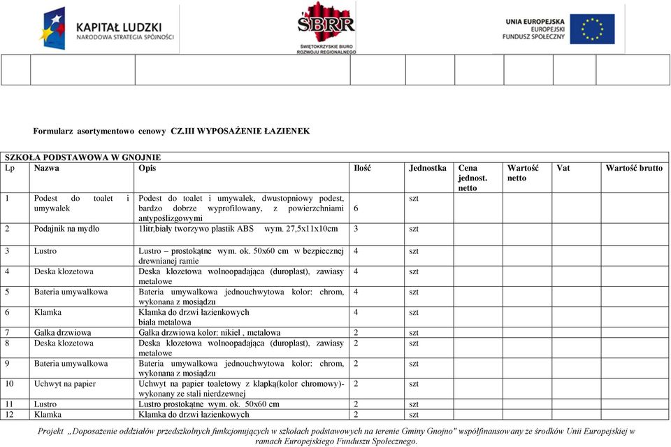 27,5x11x10cm 3 szt 6 szt Wartość Vat Wartość brutto 3 Lustro Lustro prostokątne wym. ok.