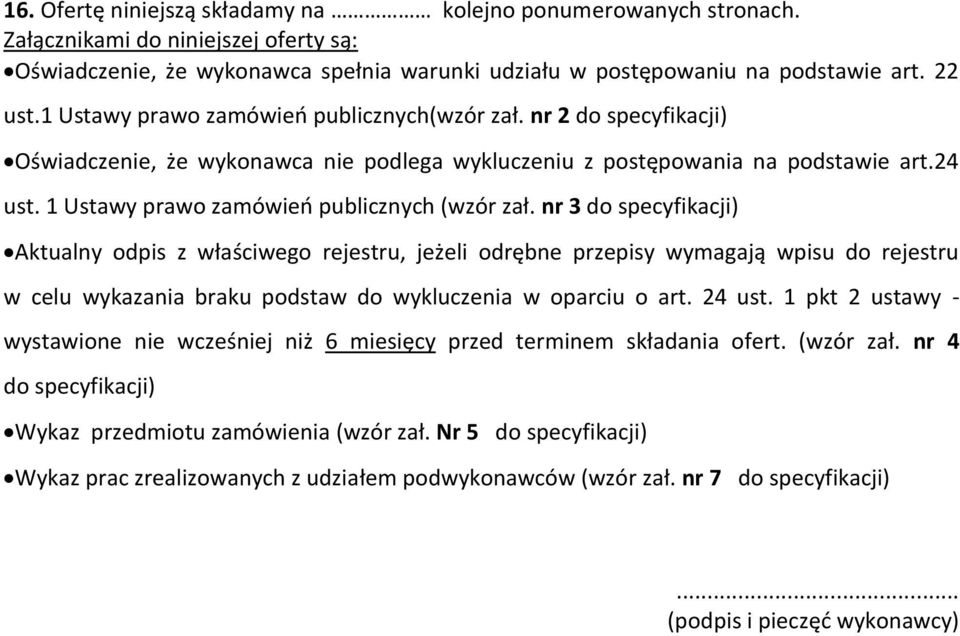 Ustawy prawo zamówień publicznych (wzór zał.