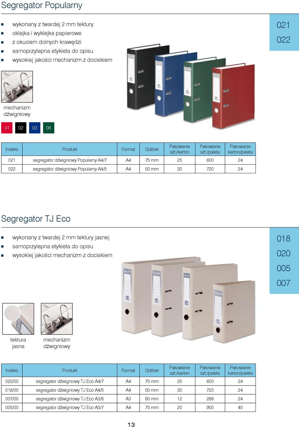 tektury jasnej samoprzylepna etykieta do opisu wysokiej jakości mechanizm z dociskiem 018 020 005 007 tektura jasna mechanizm dźwigniowy 020/00 segregator dźwigniowy TJ Eco A4/7 A4 75 mm