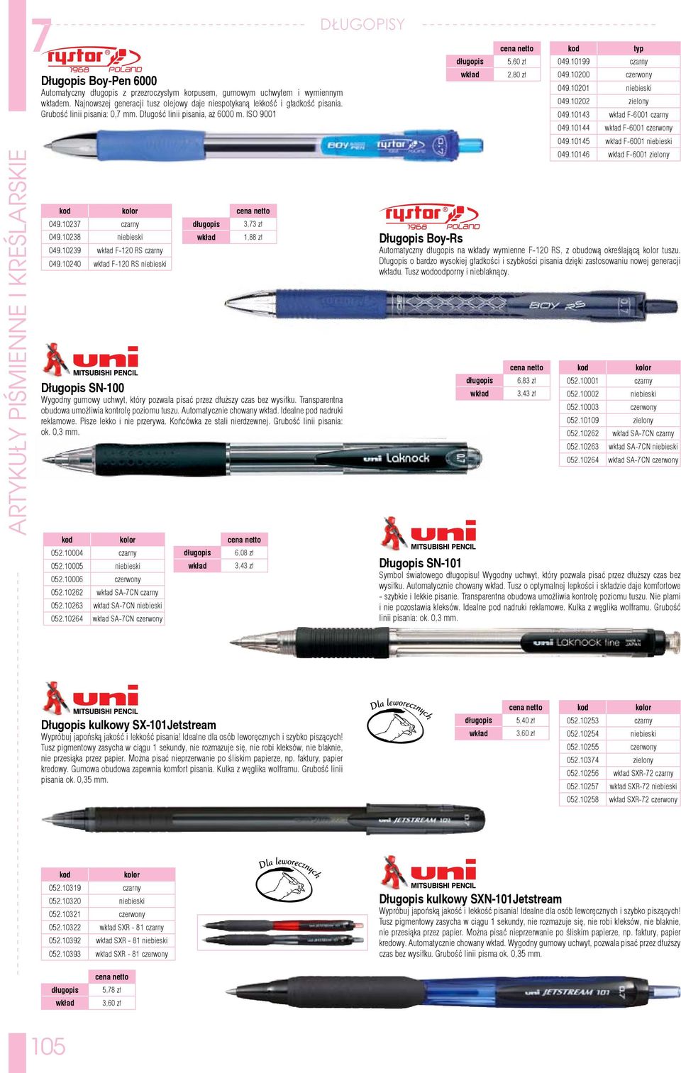 10240 F-120 RS niebieski 3,73 zł 1,88 zł Długopis SN-100 Wygodny gumowy uchwyt, który pozwala pisać przez dłuższy czas bez wysiłku. Transparentna obudowa umożliwia kontrolę poziomu tuszu.