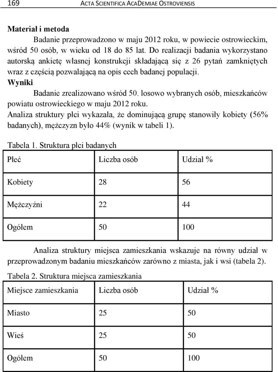 Wyniki Badanie zrealizowano wśród 50. losowo wybranych osób, mieszkańców powiatu ostrowieckiego w maju 2012 roku.