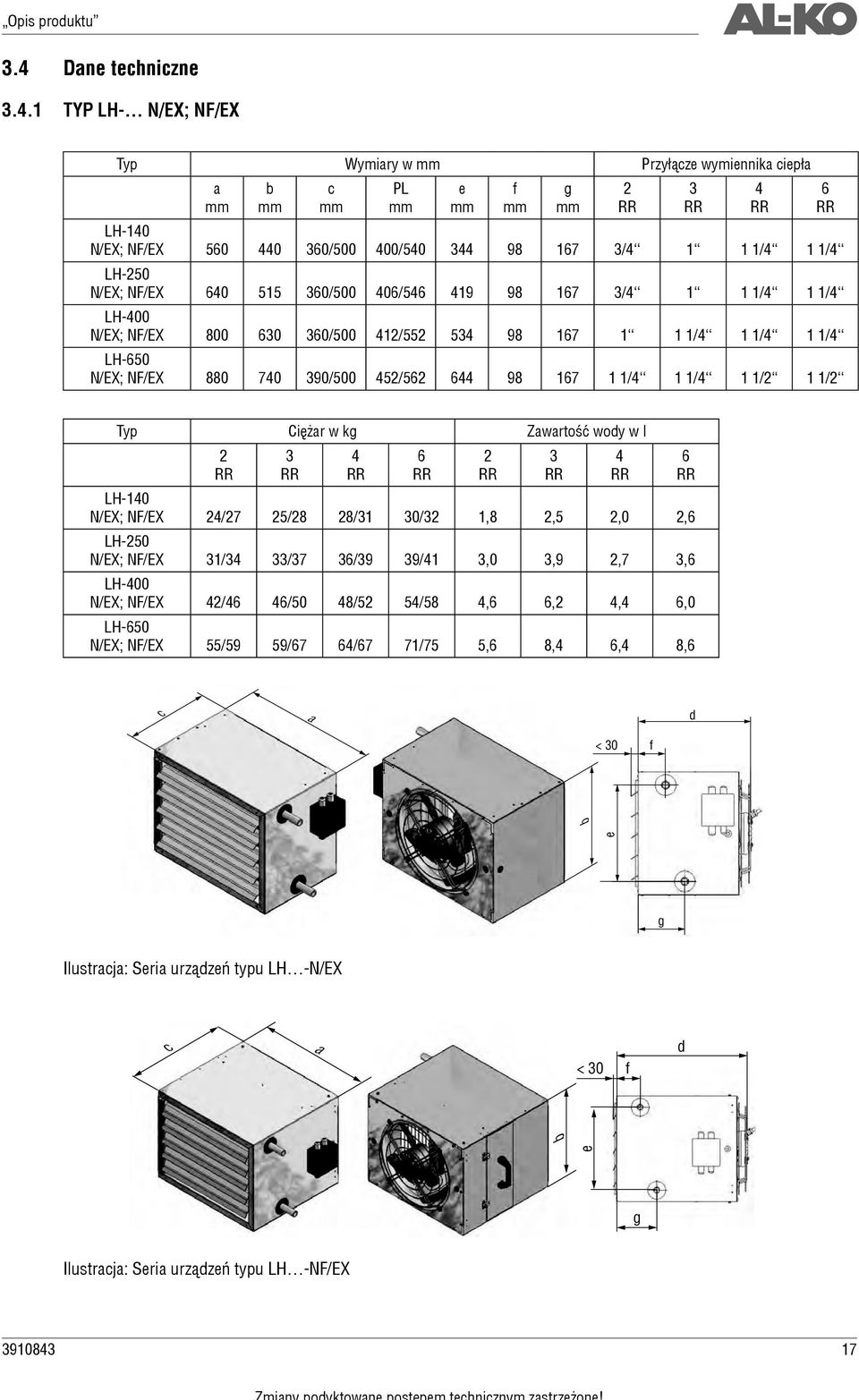 1 TYP LH- N/EX; NF/EX Wymiry w Przyłąze wymiennik iepł PL e LH-140 N/EX; NF/EX 560 440 360/500 400/540 344 98 167 3/4 1 1 1/4 1 1/4 LH-250 N/EX; NF/EX 640 515 360/500 406/546 419 98 167 3/4 1 1 1/4