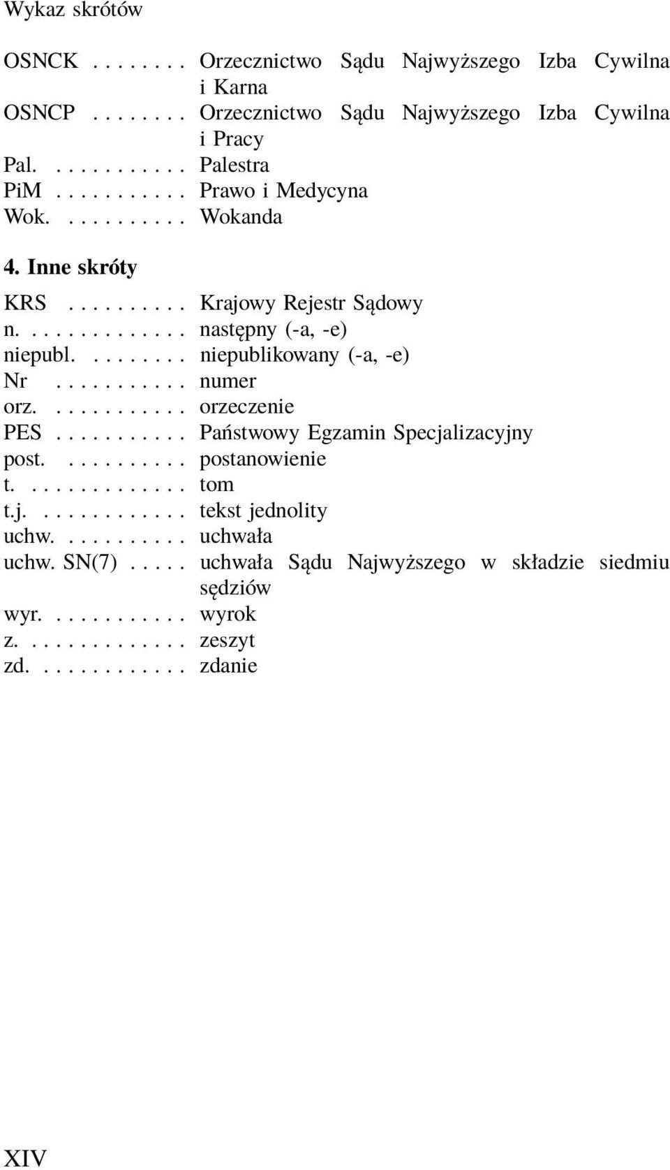 ........ niepublikowany (-a, -e) Nr... numer orz............ orzeczenie PES........... Państwowy Egzamin Specjalizacyjny post.... postanowienie t.