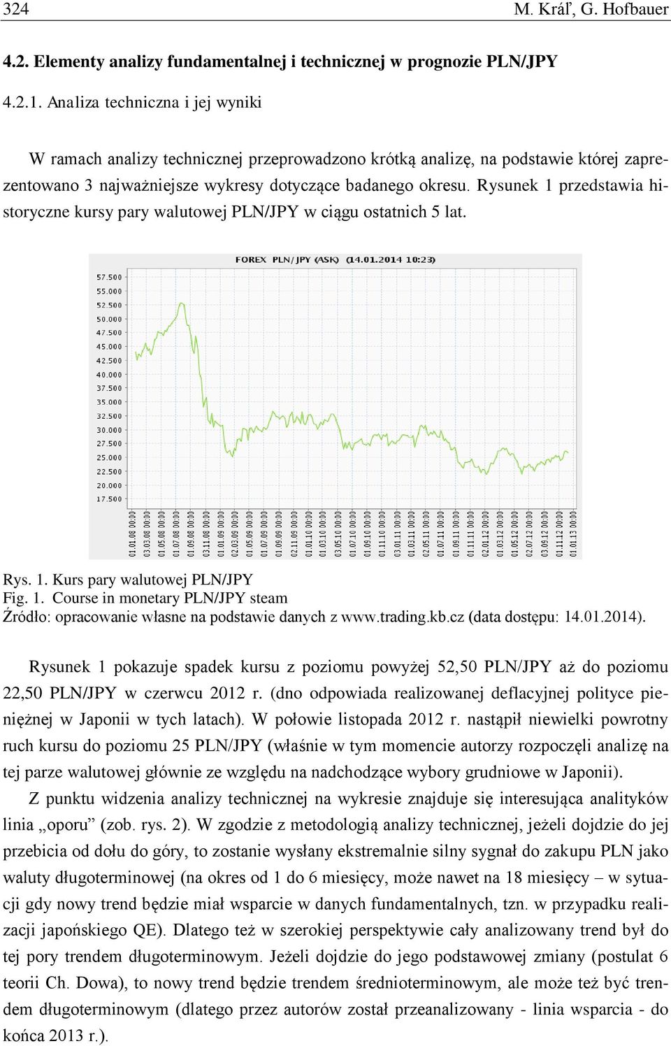 Rysunek 1 przedstawia historyczne kursy pary walutowej PLN/JPY w ciągu ostatnich 5 lat. Rys. 1. Kurs pary walutowej PLN/JPY Fig. 1. Course in monetary PLN/JPY steam Źródło: opracowanie własne na podstawie danych z www.
