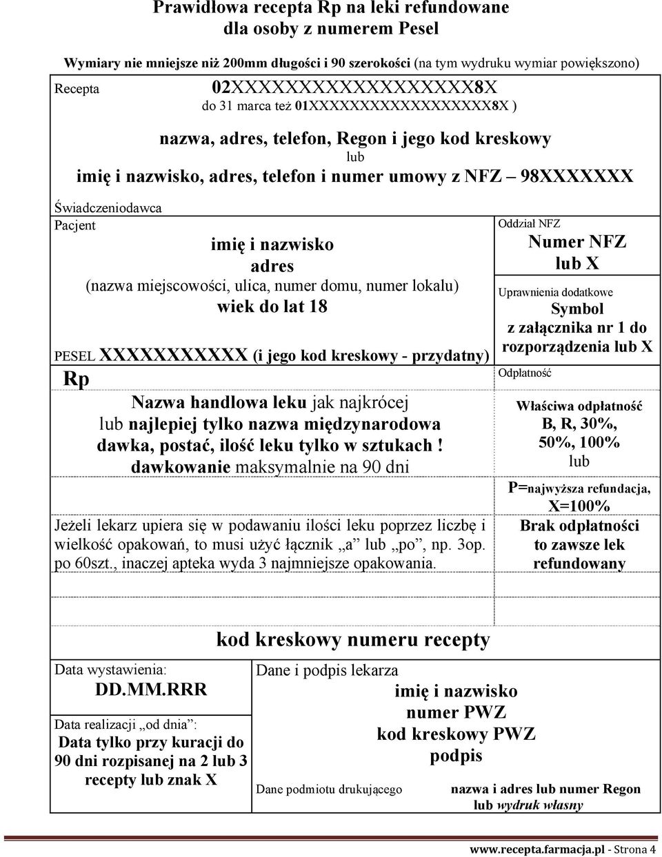 miejscowości, ulica, numer domu, numer lokalu) wiek do lat 18 PESEL XXXXXXXXXXX (i jego kod kreskowy - przydatny) Rp Nazwa handlowa leku jak najkrócej najlepiej tylko nazwa międzynarodowa dawka,