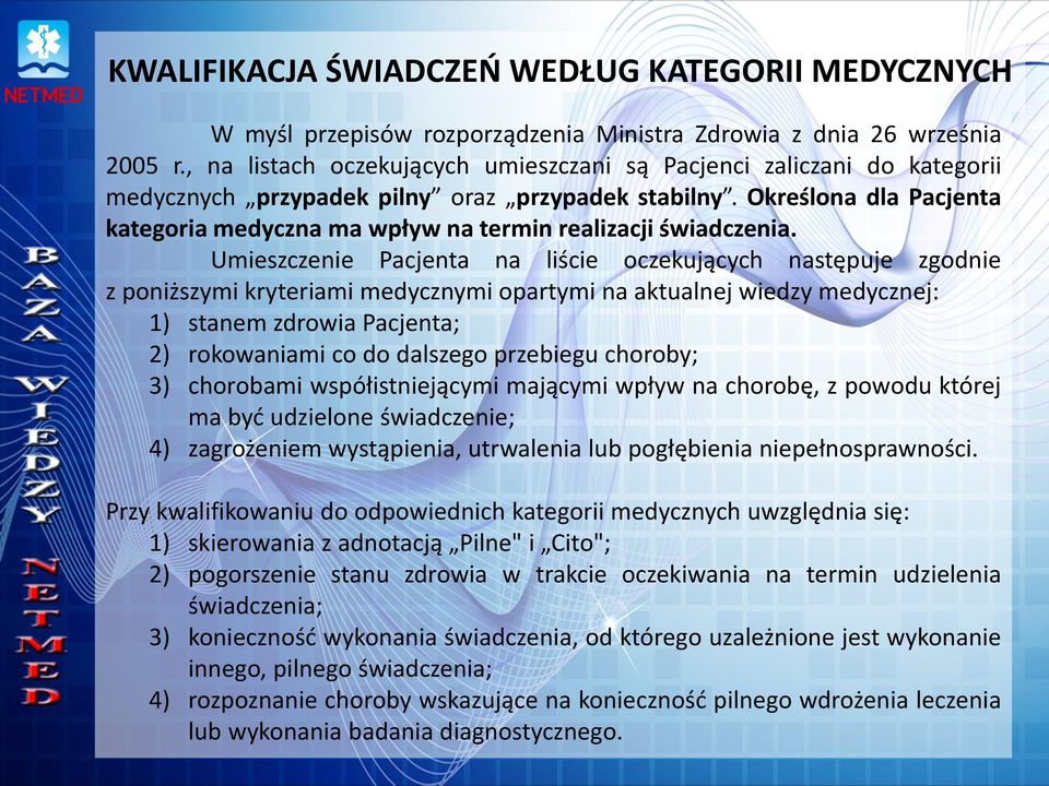 Określona dla Pacjenta kategoria medyczna ma wpływ na termin realizacji świadczenia.