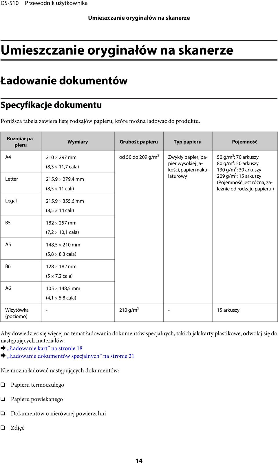 makulaturowy 50 g/m²: 70 arkuszy 80 g/m²: 50 arkuszy 130 g/m²: 30 arkuszy 209 g/m²: 15 arkuszy (Pojemność jest różna, zależnie od rodzaju papieru.