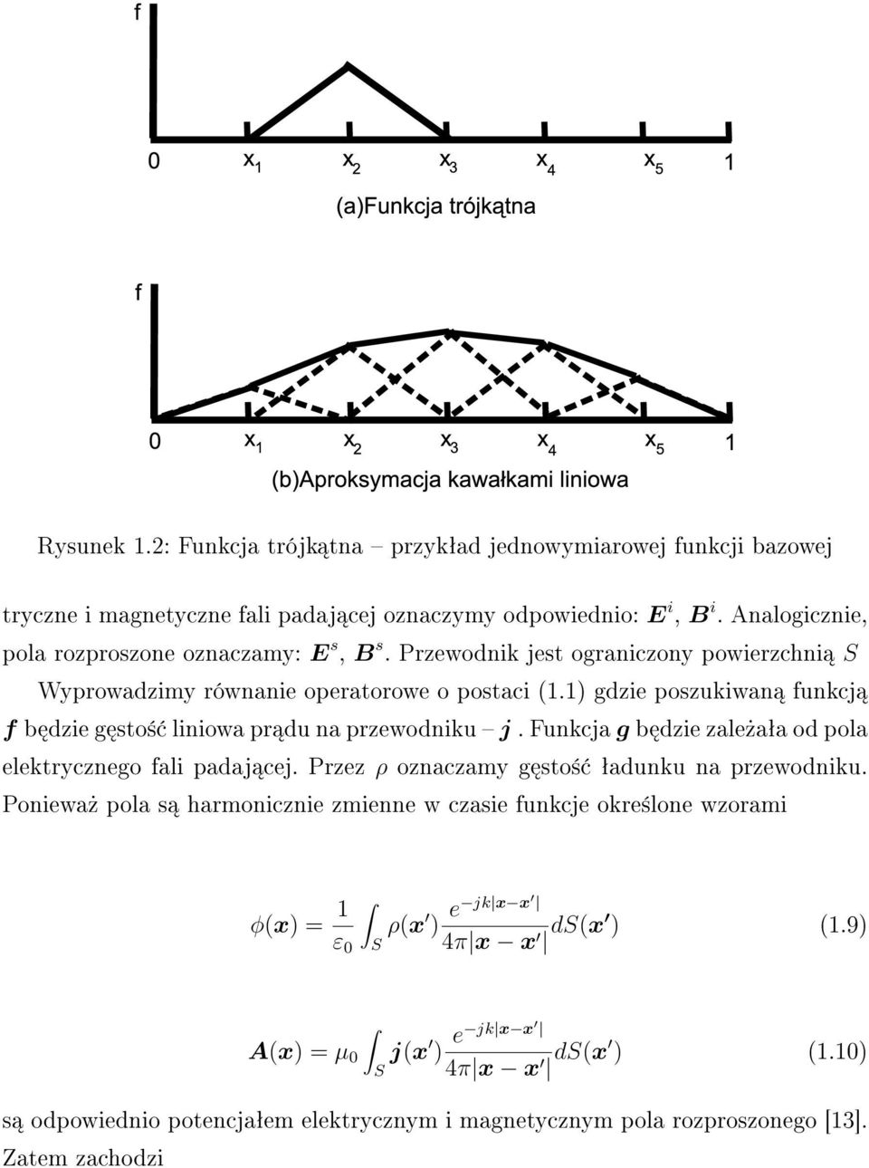 1) gdzie poszukiwan funkcj f b dzie g sto± liniowa pr du na przewodniku j. Funkcja g b dzie zale»aªa od pola elektrycznego fali padaj cej.