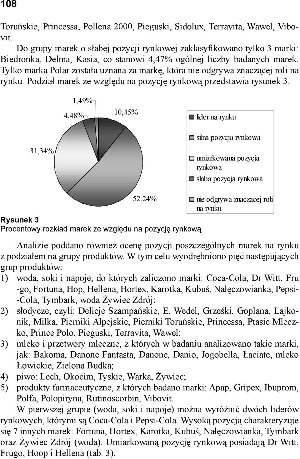 Tylko marka Polar została uznana za markę, która nie odgrywa znaczącej roli na rynku. Podział marek ze względu na pozycję rynkową przedstawia rysunek.