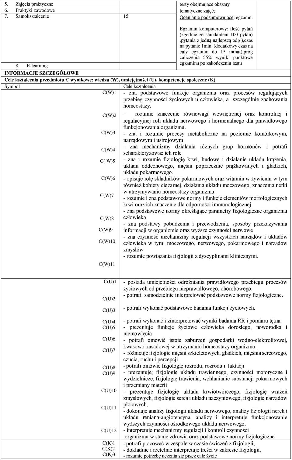 wyniki punktowe egzaminu po zakończeniu testu INFORMACJE 9.