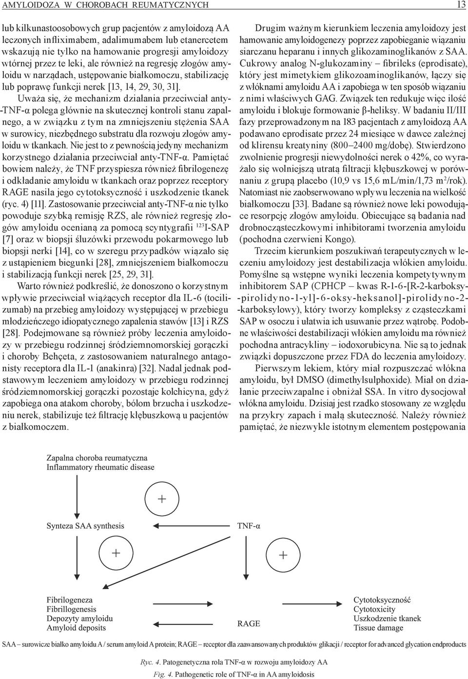 Uważa się, że mechanizm działania przeciwciał anty- TNF α polega głównie na skutecznej kontroli stanu zapalnego, a w związku z tym na zmniejszeniu stężenia SAA w surowicy, niezbędnego substratu dla