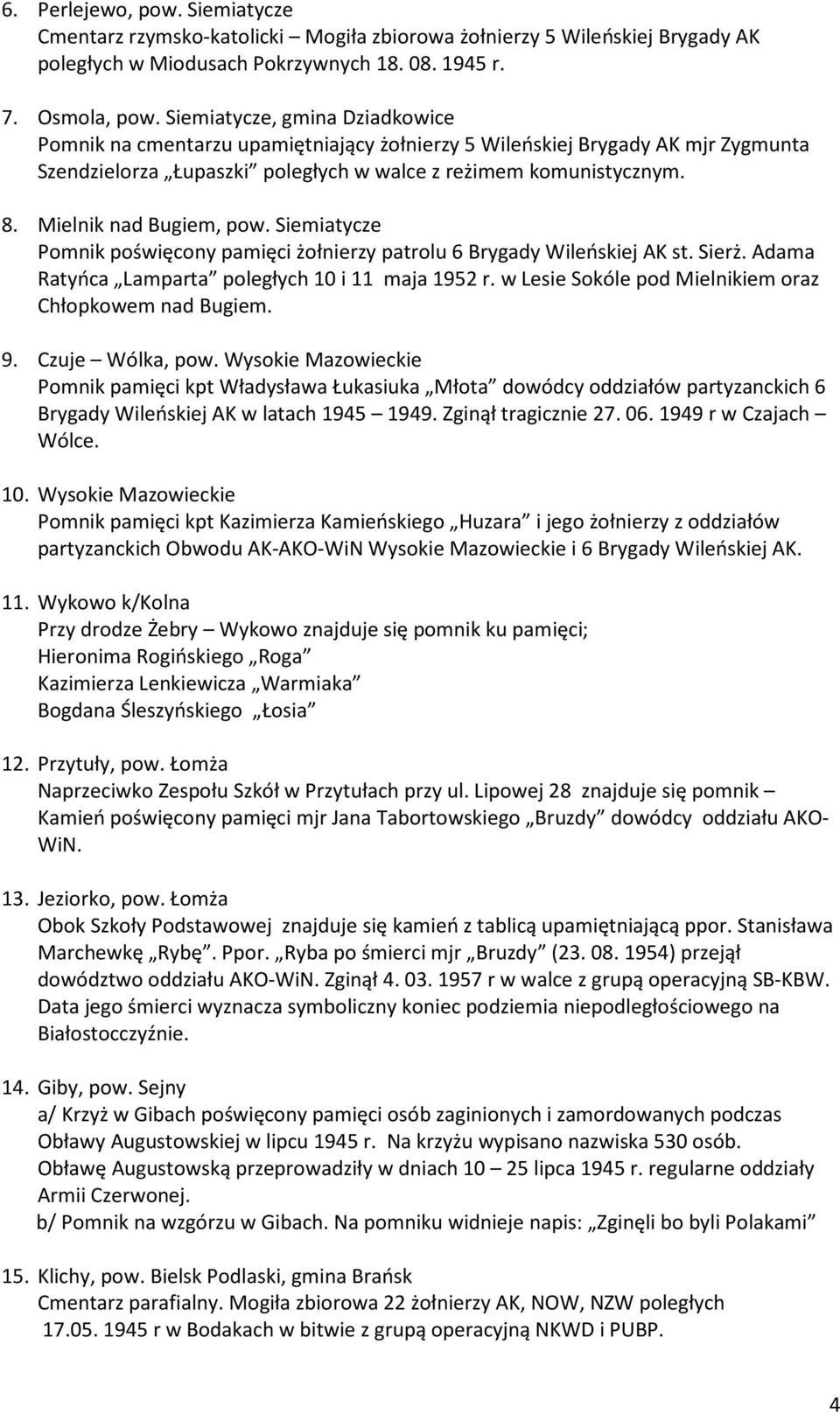 Mielnik nad Bugiem, pow. Siemiatycze Pomnik poświęcony pamięci żołnierzy patrolu 6 Brygady Wileńskiej AK st. Sierż. Adama Ratyńca Lamparta poległych 10 i 11 maja 1952 r.