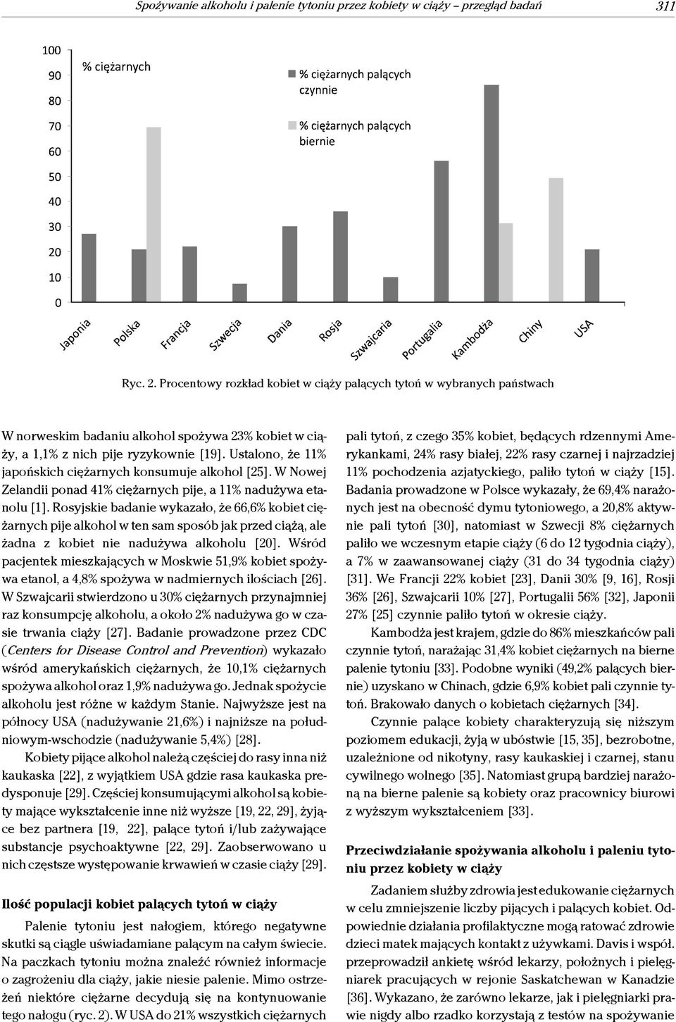 Ustalono, że 11% japońskich ciężarnych konsumuje alkohol [25]. W Nowej Zelandii ponad 41% ciężarnych pije, a 11% nadużywa etanolu [1].