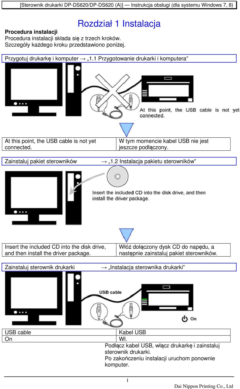 2 Instalacja pakietu sterowników Insert the included CD into the disk drive, and then install the driver package.