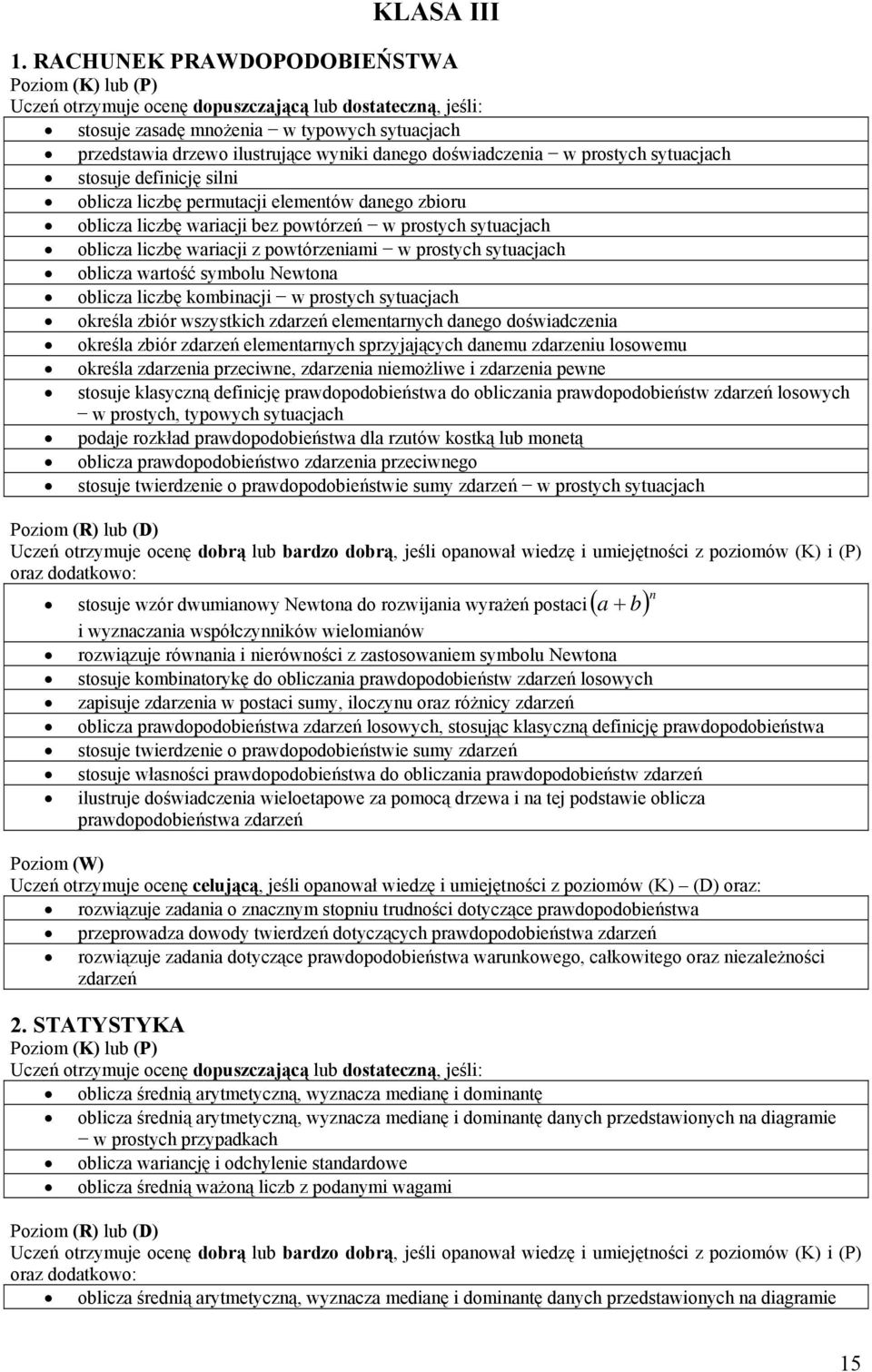 permutacji elementów danego zbioru oblicza liczbę wariacji bez powtórzeń w prostych sytuacjach oblicza liczbę wariacji z powtórzeniami w prostych sytuacjach oblicza wartość symbolu Newtona oblicza