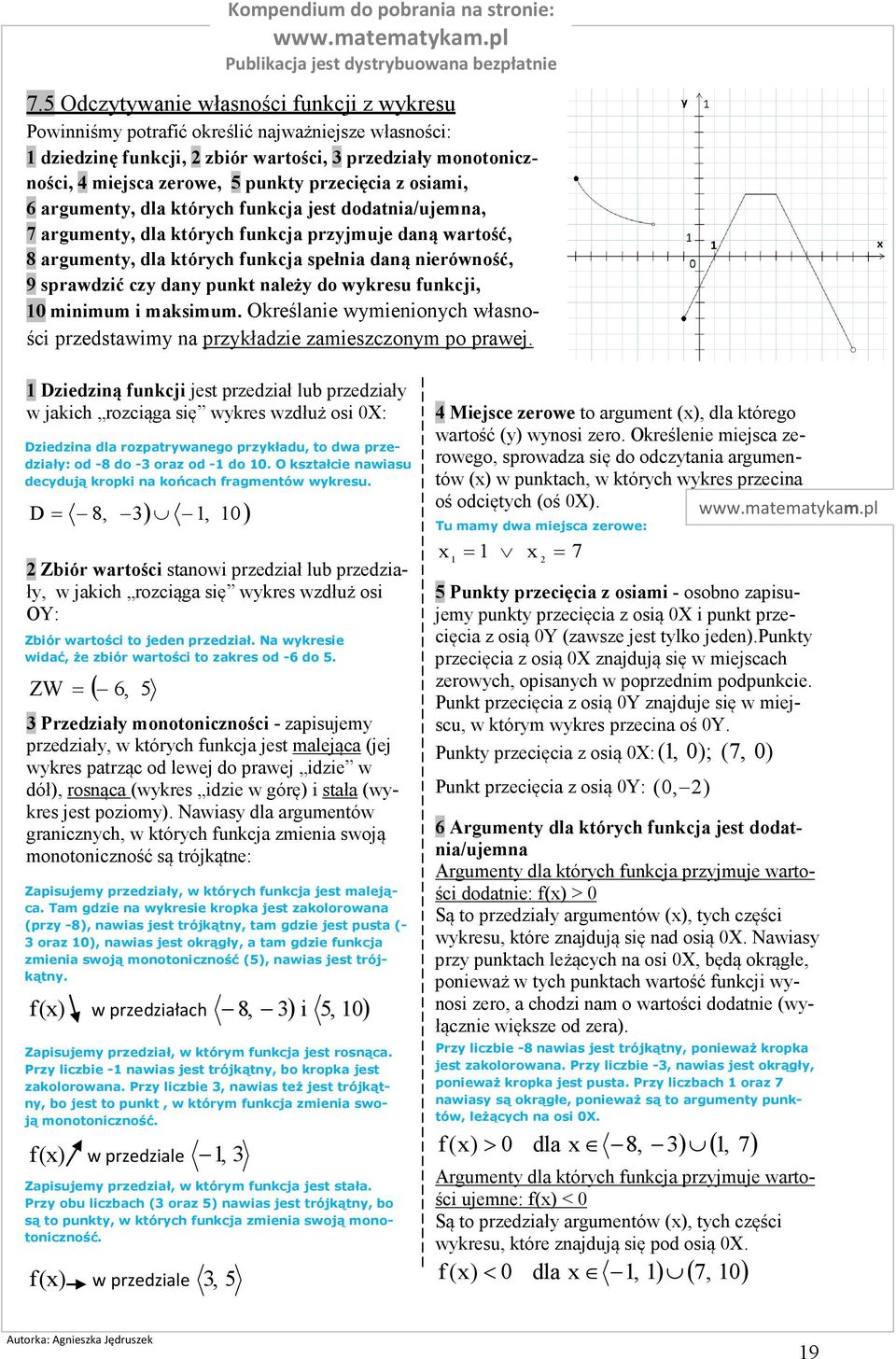 rgumenty, dl których funkcj jest dodtni/ujemn, 7 rgumenty, dl których funkcj przyjmuje dną wrtość, 8 rgumenty, dl których funkcj spełni dną nierówność, 9 sprwdzić czy dny punkt nleży do wykresu