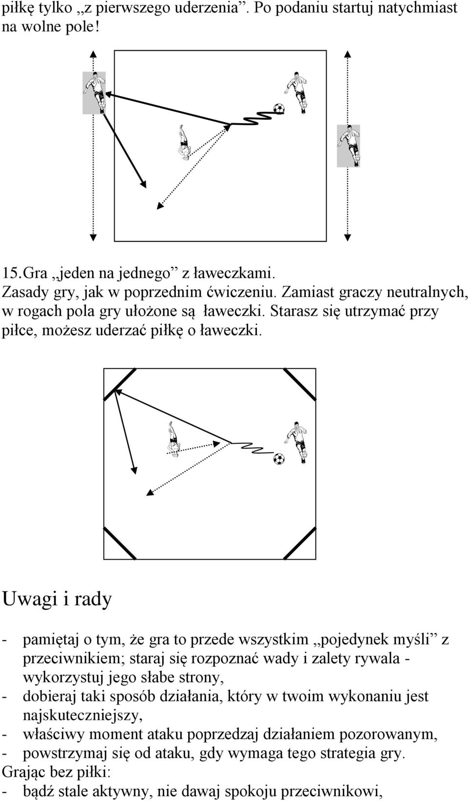 Uwagi i rady - pamiętaj o tym, że gra to przede wszystkim pojedynek myśli z przeciwnikiem; staraj się rozpoznać wady i zalety rywala - wykorzystuj jego słabe strony, - dobieraj taki