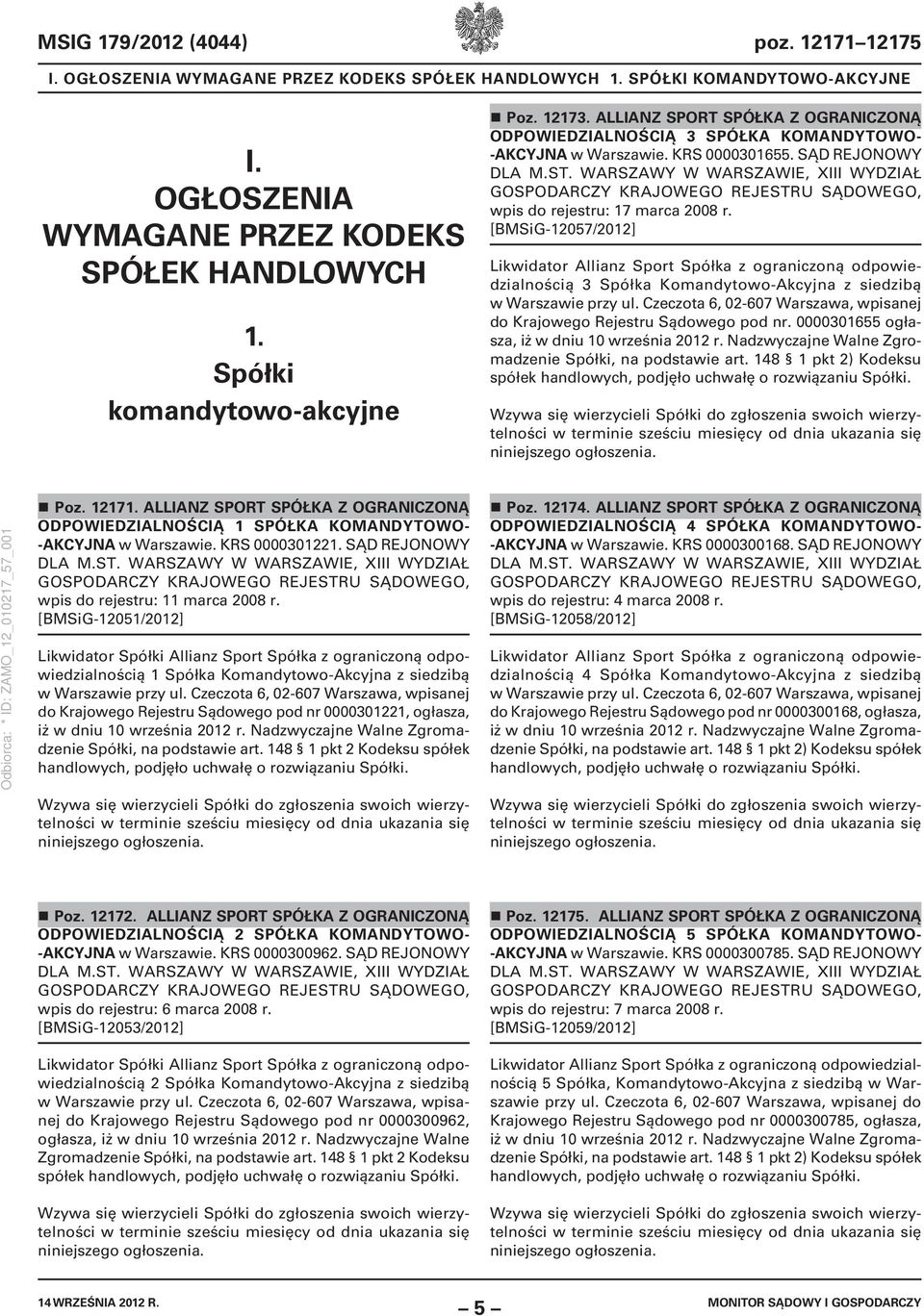 WARSZAWY W WARSZAWIE, XIII WYDZIAŁ GOSPO wpis do rejestru: 17 marca 2008 r.