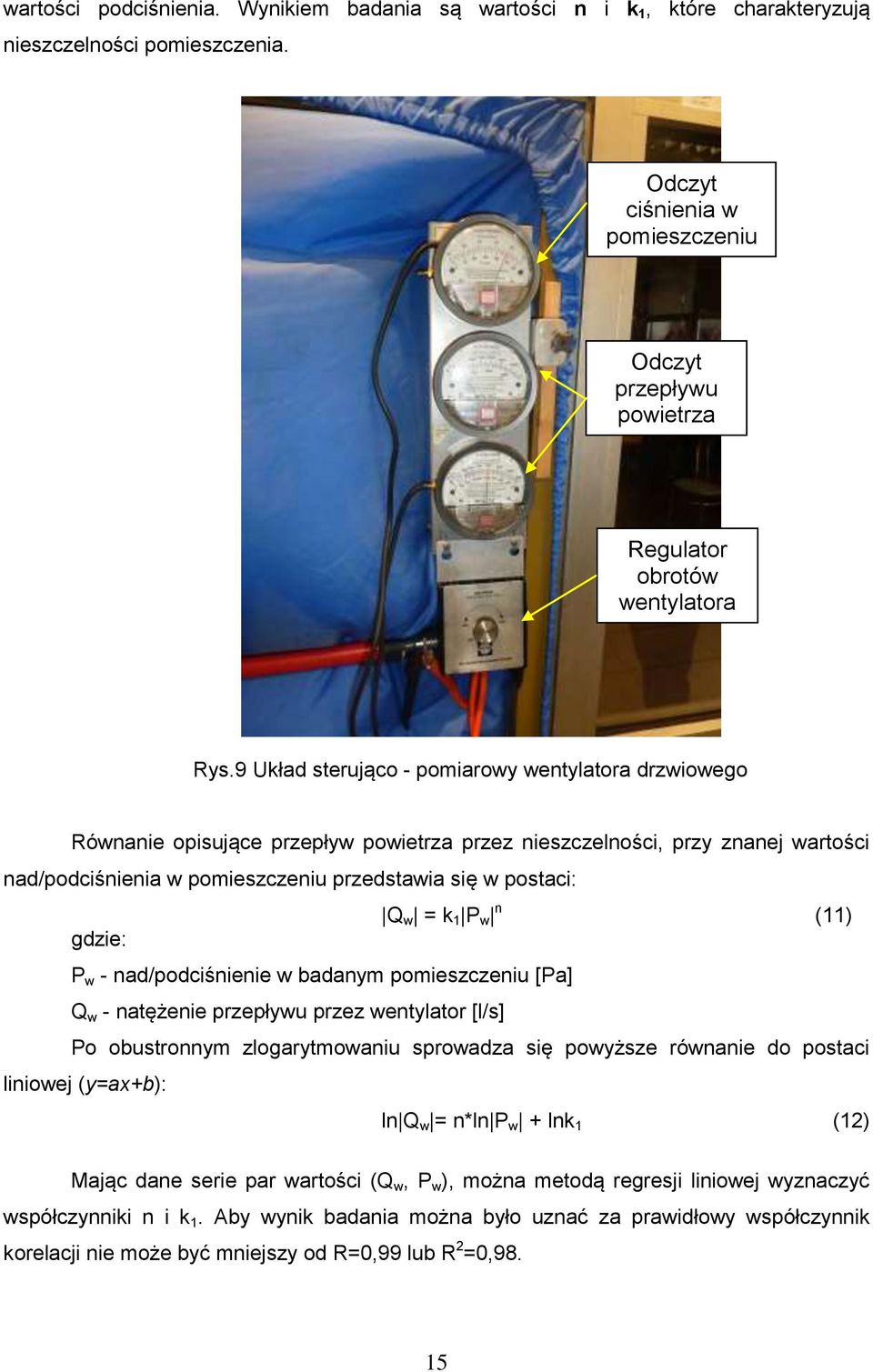 gzie: P w - a/pociśieie w baay poieszczeiu [Pa] Q w - atężeie przepływu przez wetylator [l/s] Po obustroy zlogarytowaiu sprowaza się powyższe rówaie o postaci liiowej (y=ax+b): l Q w = *l P w + lk