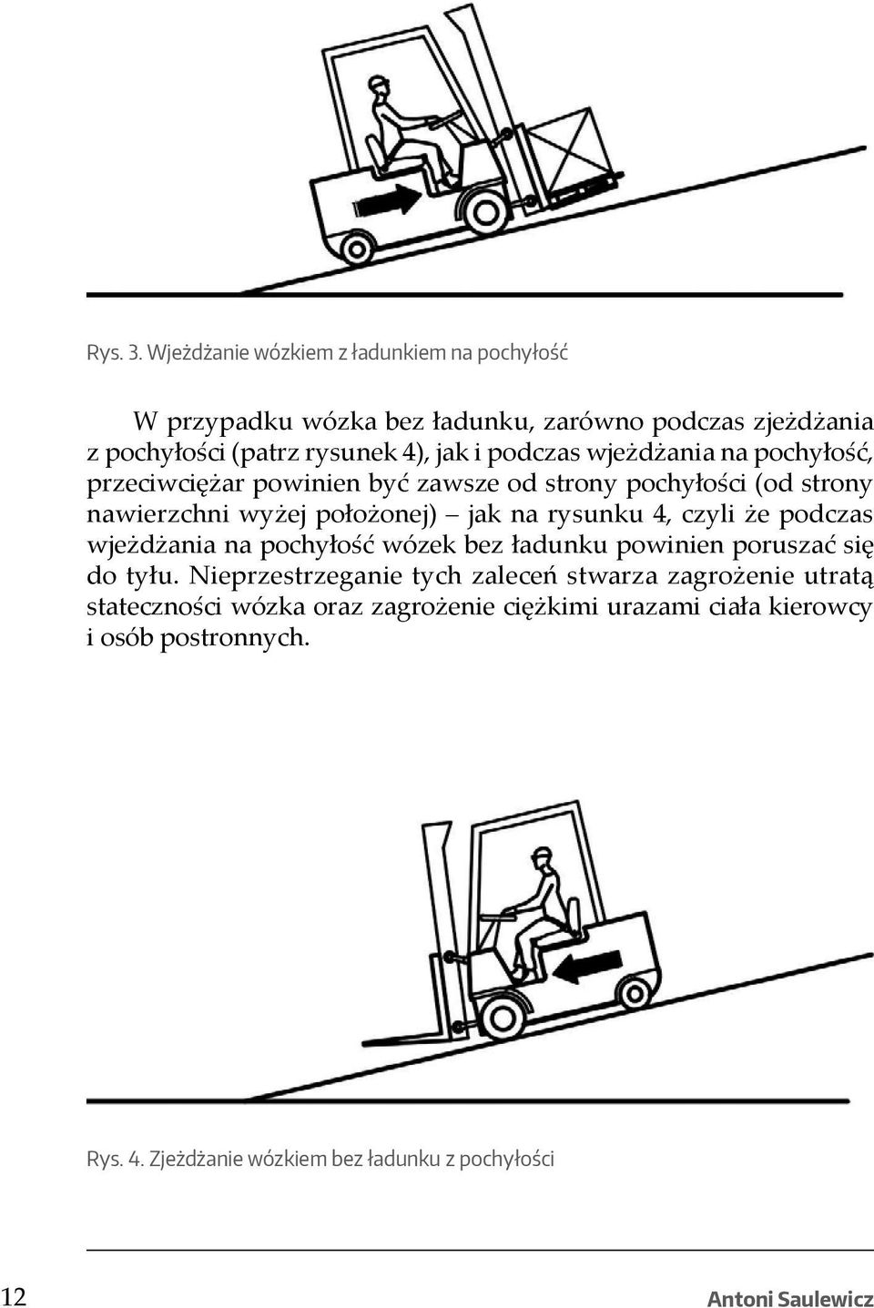 wjeżdżania na pochyłość, przeciwciężar powinien być zawsze od strony pochyłości (od strony nawierzchni wyżej położonej) jak na rysunku 4, czyli że