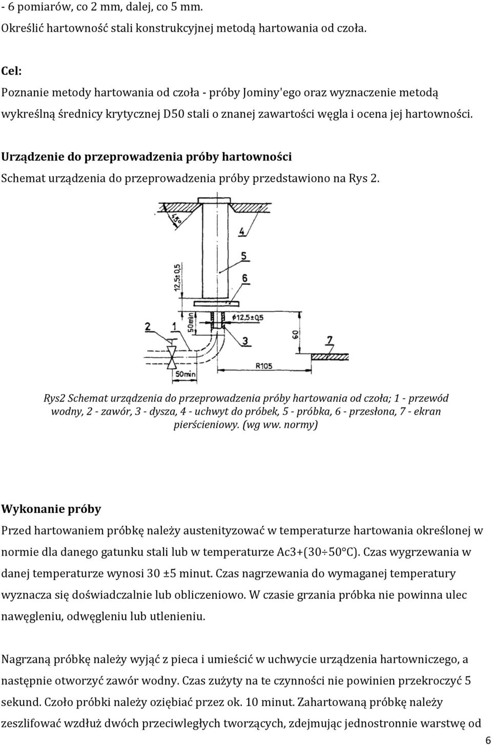 Urządzenie do przeprowadzenia próby hartowności Schemat urządzenia do przeprowadzenia próby przedstawiono na Rys 2.